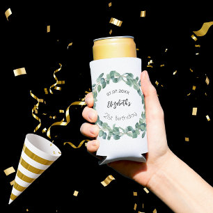 Eucalyptus wreath birthday seltzer can cooler