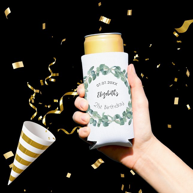 Eucalyptus wreath birthday seltzer can cooler (Creator Uploaded)