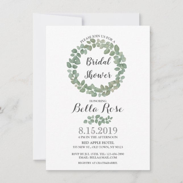 Eucalyptus Wreath Bridal Shower Invite (Front)