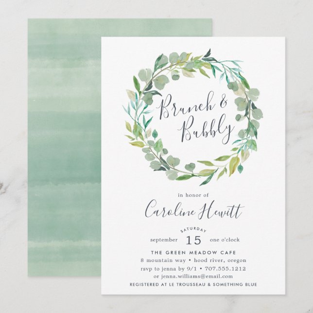 Eucalyptus Wreath Brunch & Bubbly Invitation (Front/Back)