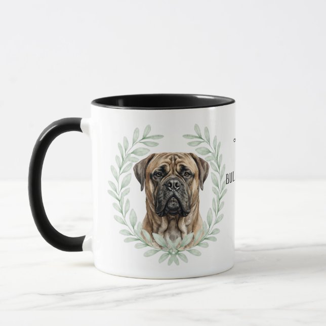 Eucalyptus Wreath Bullmastiff Dog Monogram Mug (Left)