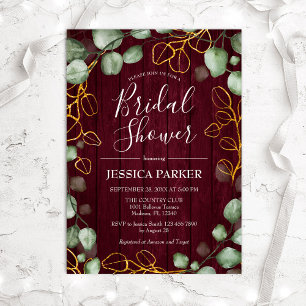 Eucalyptus Wreath Burgundy Marsala Bridal Shower Invitation