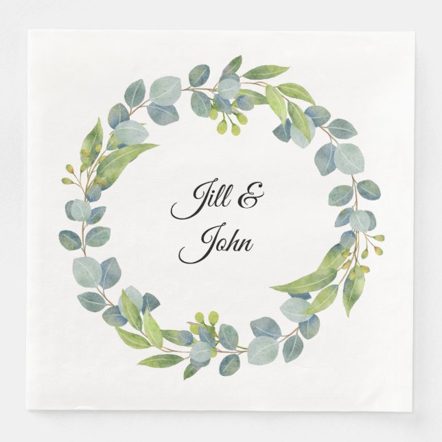  Eucalyptus Wreath Custom Wedding Napkins (Front)