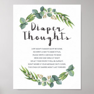 Eucalyptus Wreath Diaper Thoughts Game Sign