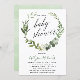 Eucalyptus wreath gender neutral baby shower invitation