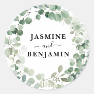 Eucalyptus Wreath Greenery Personalised Wedding Classic Round Sticker