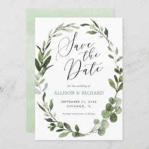 Eucalyptus wreath greenery simple Save the Date Invitation