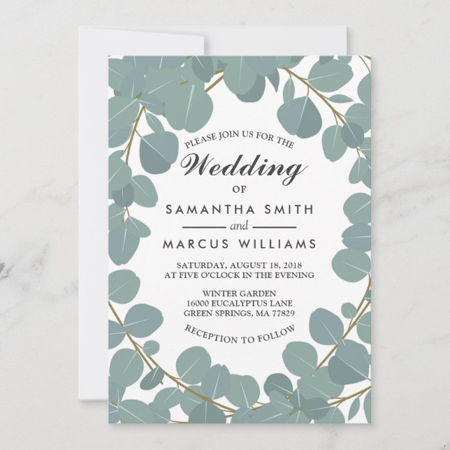 Eucalyptus Wreath Greenery Wedding Invitation (Front)