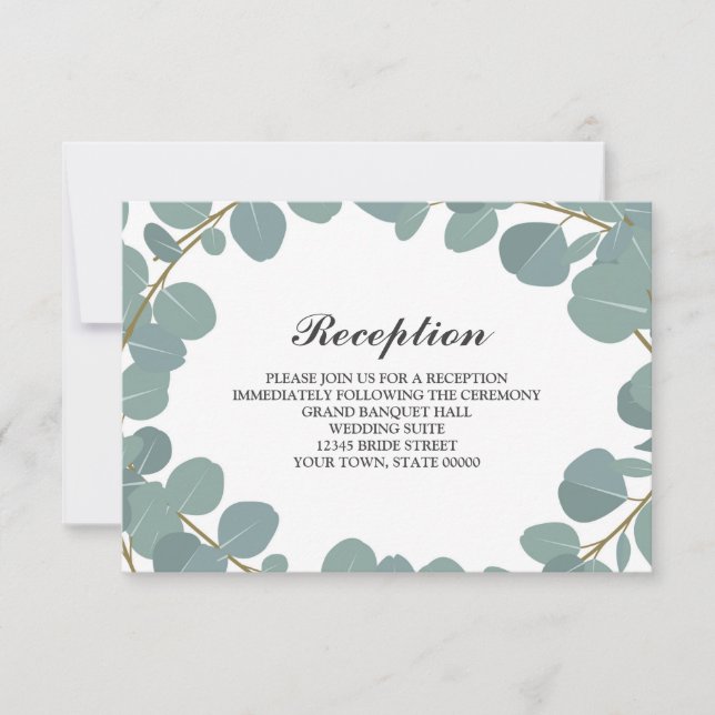 Eucalyptus Wreath Greenery Wedding Reception Info Invitation (Front)