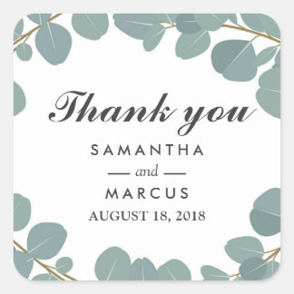 Eucalyptus Wreath Greenery Wedding Thank You Square Sticker