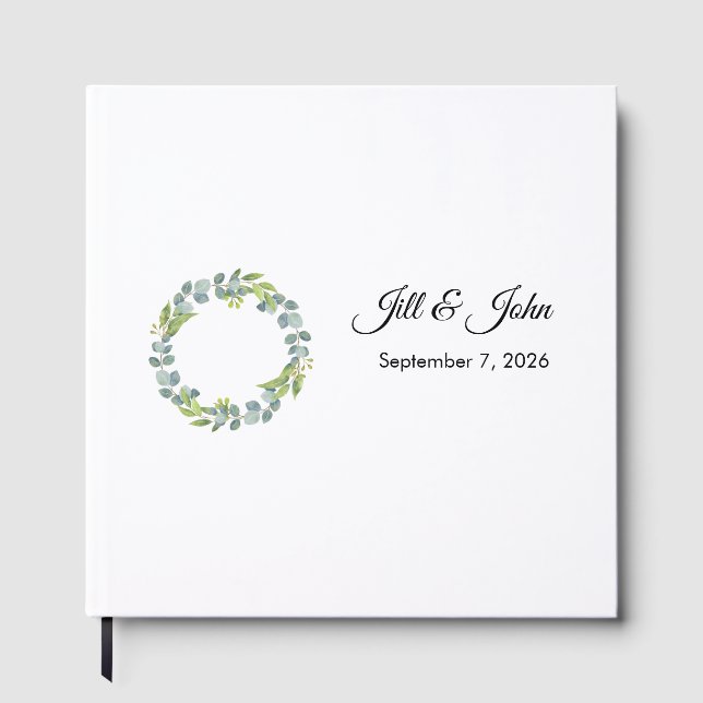 Eucalyptus Wreath Landscape Wedding Guest Book (Front)