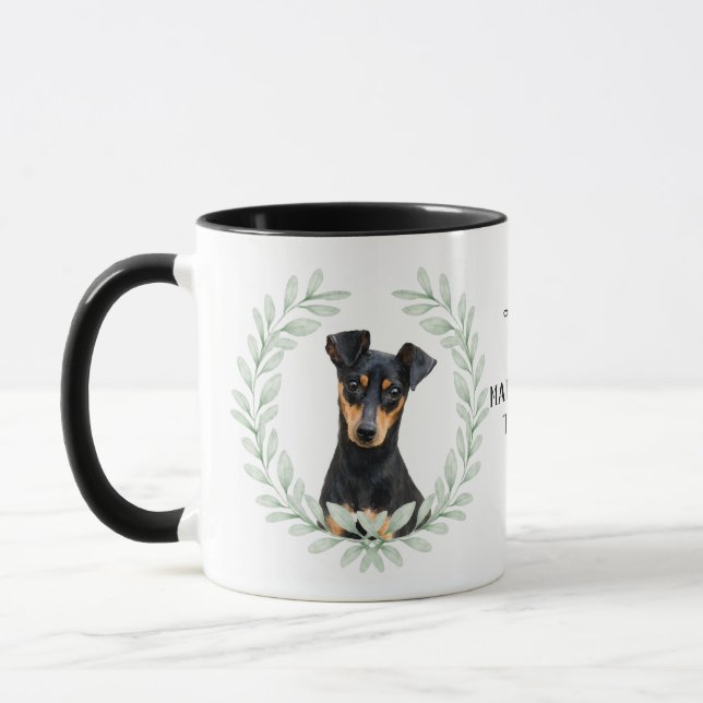 Eucalyptus Wreath Manchester Terrier Monogram Mug (Left)