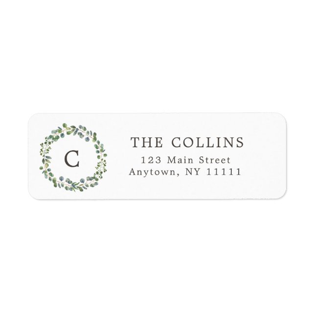 Eucalyptus Wreath Monogram Return Address Label (Front)