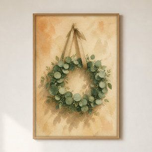 Eucalyptus Wreath on Plaster Watercolour Poster