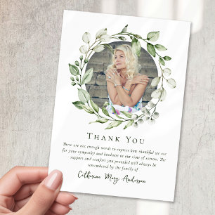 Eucalyptus Wreath Photo Sympathy Funeral Memorial Thank You Card