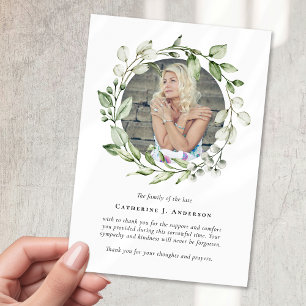 Eucalyptus Wreath Photo Sympathy Funeral Memorial Thank You Card