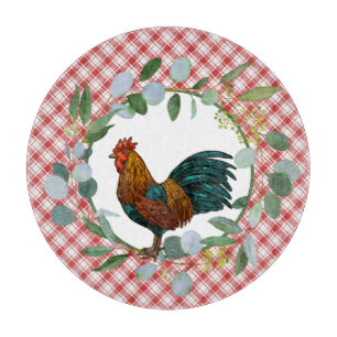 Eucalyptus Wreath & Rooster Farmhouse  Cutting Board