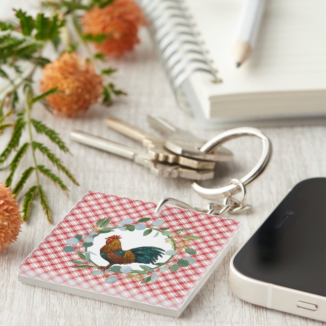 Eucalyptus Wreath & Rooster Farmhouse  Key Ring (Front Right)