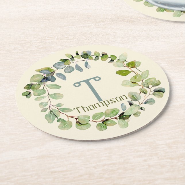 Eucalyptus Wreath  Round Paper Coaster (Angled)