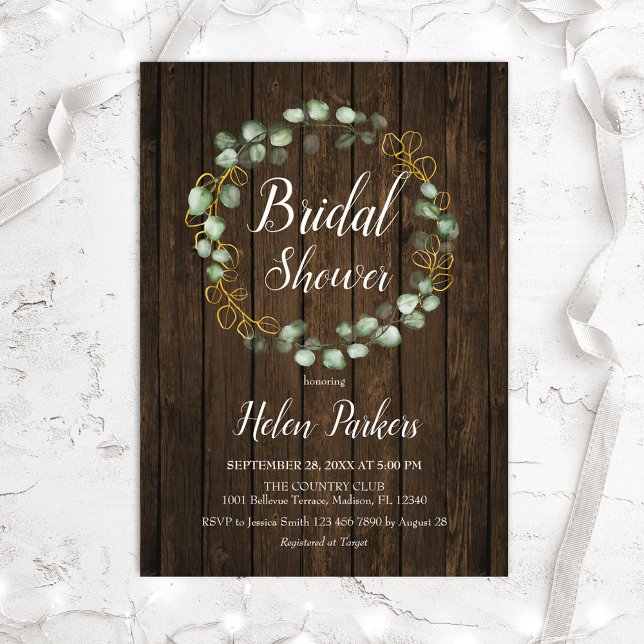 Eucalyptus Wreath Rustic Bridal Shower Invitation (Creator Uploaded)