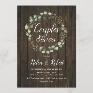 Eucalyptus Wreath Rustic Couples Shower Invitation