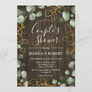 Eucalyptus Wreath Rustic Wood Couples Shower Invitation