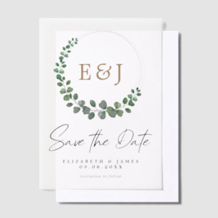 Eucalyptus Wreath Sage Green & Gold Save The Date Vellum Invitations