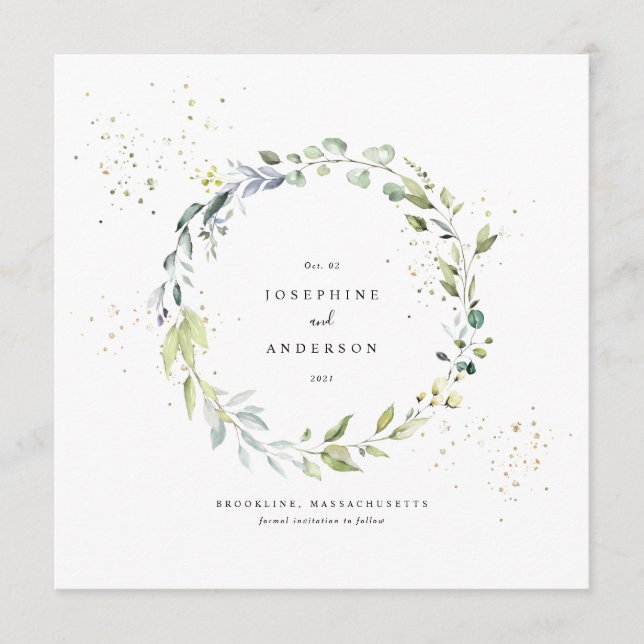 Eucalyptus Wreath Save The Date Menu (Front)