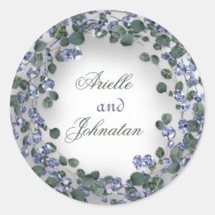 Eucalyptus Wreath Wedding Blue Glitter Green Classic Round Sticker