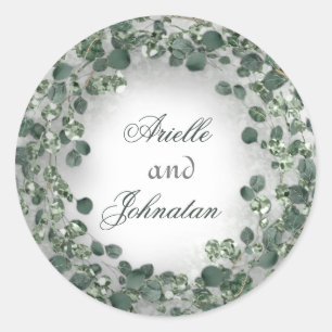 Eucalyptus Wreath Wedding Favour Rustic Crystals Classic Round Sticker
