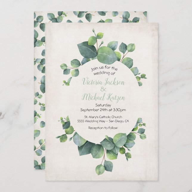 Eucalyptus Wreath Wedding Invitation (Front/Back)