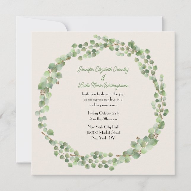 Eucalyptus Wreath Wedding Invitation (Front)