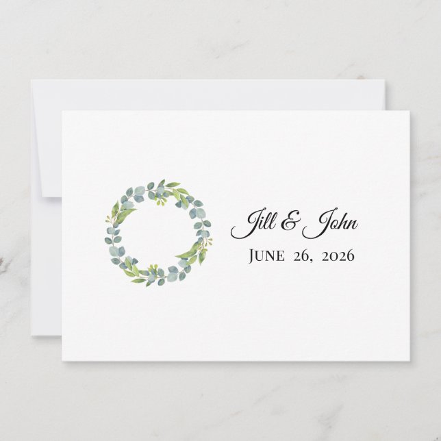 Eucalyptus Wreath Wedding Invitation Stationery (Front)