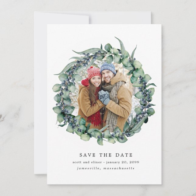 Eucalyptus Wreath Wedding Save the Date (Front)