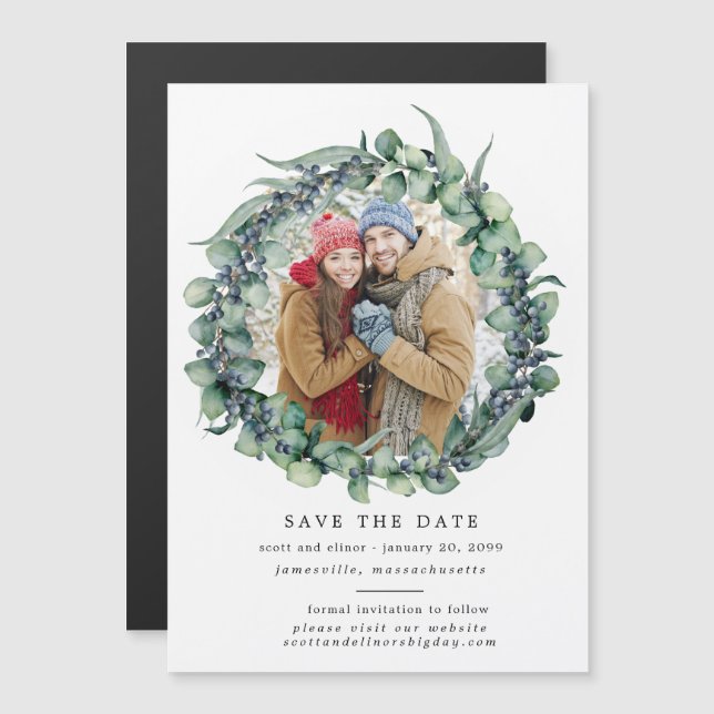 Eucalyptus Wreath Wedding Save the Date Magnetic Invitation (Front/Back)