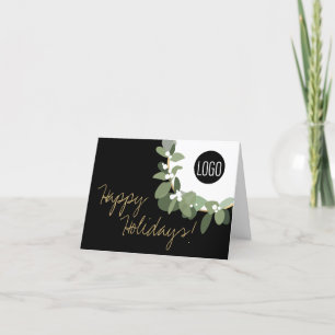 Eucalyptus Wreath Your Logo Company Black gold Holiday Card