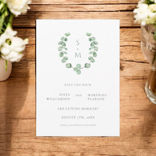 Eucalypus monogram save the date  invitation