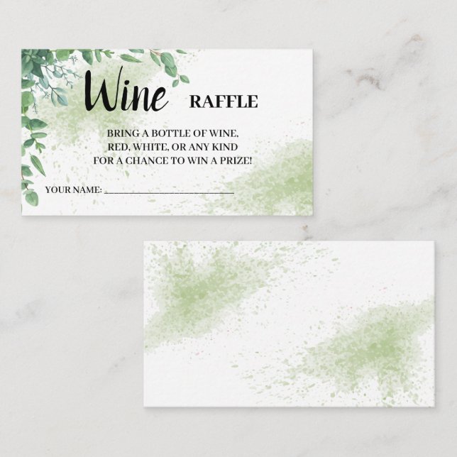 Eucalytpus  Wine Raffle Ticket Bridal Shower card (Front/Back)