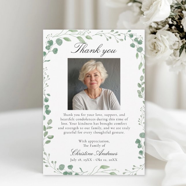 Eucalytus After Funeral Memorial Sympathy  Thank You Card (Eucalytus After Funeral Memorial Sympathy Photo Thank You Card)
