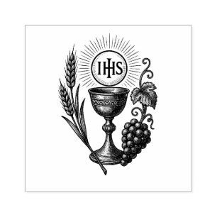 Eucharist Chalice Wheat and Grapes Catholic  Rubber Stamp