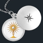 Eucharist in Monstrance Necklace<br><div class="desc">This "3-D" look design features an image of The Blessed Sacrament/Holy Eucharist in a gold coloured monstrance. Feel free to change the background colour via Zazzle's amazing customisation tools.</div>