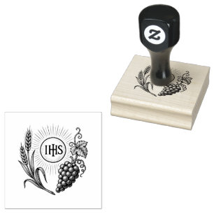 Eucharist with Wheat and Grapes Catholic Rubber Stamp