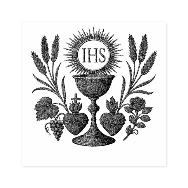Eucharistic Chalice and IHS First Communion Rubber Stamp (Imprint)