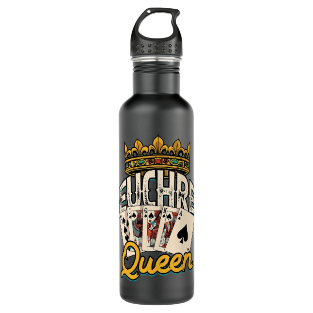 Euchre Queen Casino Night Poker Spades and Mahjong 710 Ml Water Bottle (Front)