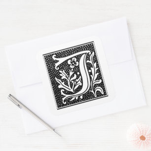 Euclid Capital Letter J on White Square Sticker