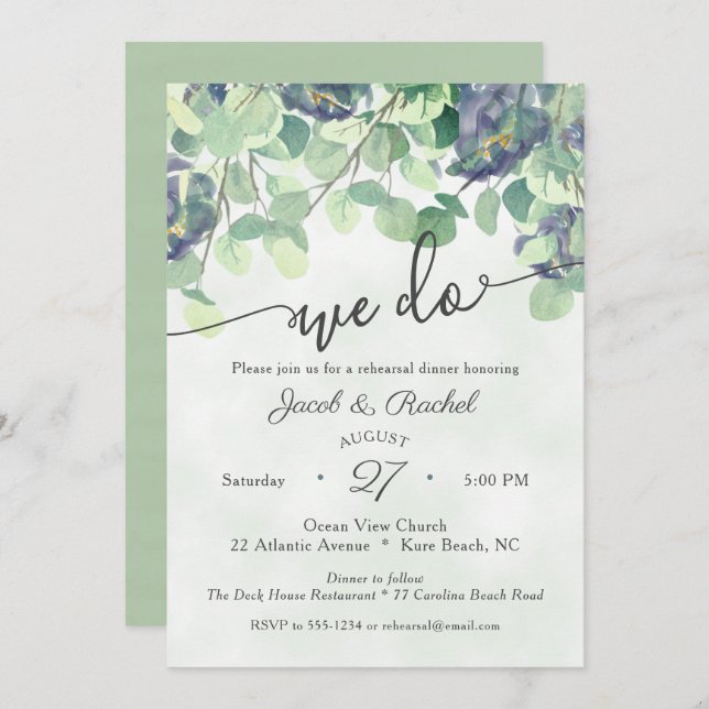 Eucualyptus Greenery WE DO Floral Rehearsal Dinner Invitation (Front/Back)