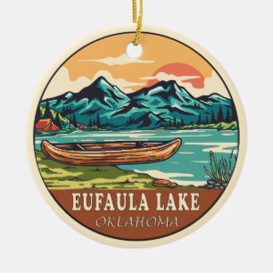 Eufaula Lake Oklahoma Boating Fishing Emblem Ceramic Tree Decoration