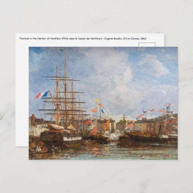 Eugene Boudin - Festival in the Harbour of Honfleu Postcard (Front/Back)