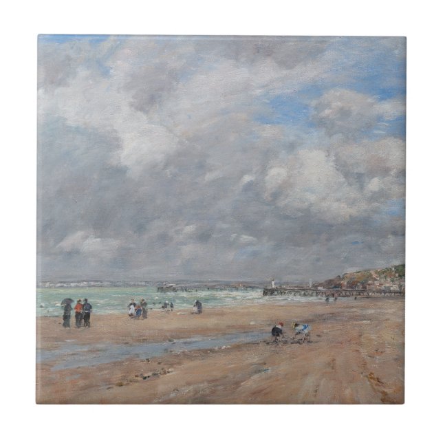 Eugene Boudin - The Beach at Deauville Tile (Front)