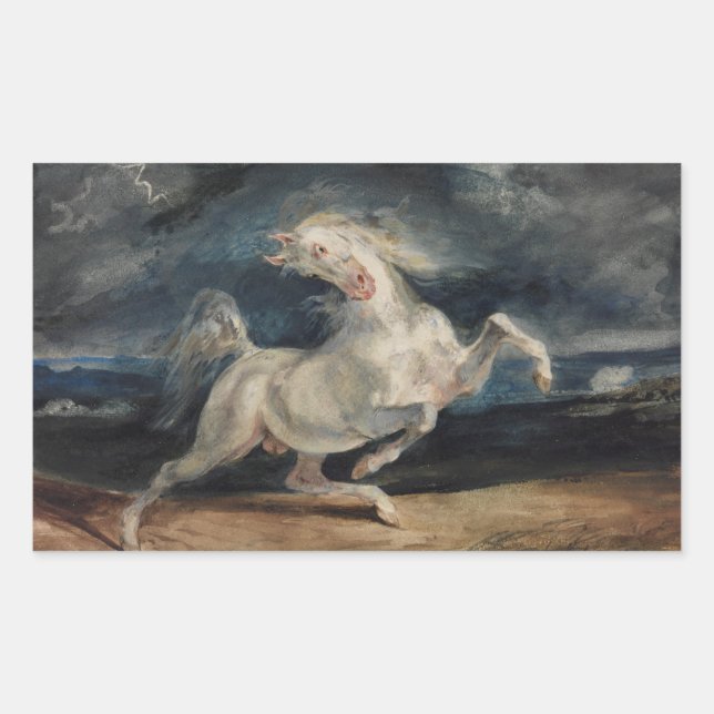 Eugene Delacroix - Horse Frightened by Lightning Rectangular Sticker (Front)